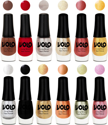 Volo Color Rich Toxic Free Perfection Shine Nail Polish Set of 12 Reddish Orange, Chrome Rust, Chocolate Brown, Hot Lava, Gold Chrome, Light Golden, Metallic Silver, Black, Golden, Bronze Magnetic, Metallic Pink, Chrome Olive Green(Pack of 12)
Volo Color Rich Toxic Free Perfection Shine Nail Polish Set of 12 Reddish Orange, Chrome Rust, Chocolate Brown, Hot Lava, Gold Chrome, Light Golden, Metallic Silver, Black, Golden, Bronze Magnetic, Metallic Pink, Chrome Olive Green(Pack of 12)