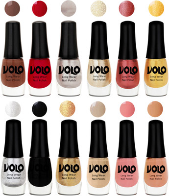 Volo Color Rich Toxic Free Perfection Shine Nail Polish Set of 12 Reddish Orange, Chrome Rust, Chocolate Brown, Hot Lava, Gold Chrome, Light Golden, Metallic Silver, Black, Golden, Candy Cotton, Dark Nude, Nude(Pack of 12)
Volo Color Rich Toxic Free Perfection Shine Nail Polish Set of 12 Reddish Orange, Chrome Rust, Chocolate Brown, Hot Lava, Gold Chrome, Light Golden, Metallic Silver, Black, Golden, Candy Cotton, Dark Nude, Nude(Pack of 12)