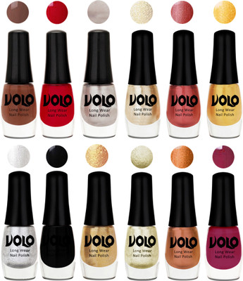 Volo Color Rich Toxic Free Perfection Shine Nail Polish Set of 12 Reddish Orange, Chrome Rust, Chocolate Brown, Hot Lava, Gold Chrome, Light Golden, Metallic Silver, Black, Golden, Light Wine, Red Gold, Golden Chrome(Pack of 12)
Volo Color Rich Toxic Free Perfection Shine Nail Polish Set of 12 Reddish Orange, Chrome Rust, Chocolate Brown, Hot Lava, Gold Chrome, Light Golden, Metallic Silver, Black, Golden, Light Wine, Red Gold, Golden Chrome(Pack of 12)