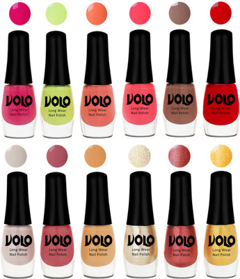 Volo Color Rich Toxic Free Perfection Shine Nail Polish Set of 12 Parrot Green, Moon Magenta, Peach Crush, Carrot Red, Dark Nude, Red, Flirty Nude, Tan, Ice Nude, Hot Lava, Gold Chrome, Light Golden(Pack of 12)
Volo Color Rich Toxic Free Perfection Shine Nail Polish Set of 12 Parrot Green, Moon Magenta, Peach Crush, Carrot Red, Dark Nude, Red, Flirty Nude, Tan, Ice Nude, Hot Lava, Gold Chrome, Light Golden(Pack of 12)