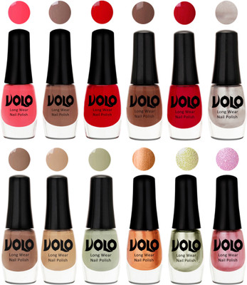 Volo Color Rich Toxic Free Perfection Shine Nail Polish Set of 12 Carrot Red, Dark Nude, Red, Reddish Orange, Chrome Rust, Chocolate Brown, Dark Nude, Nude, Mischievous Mint, Bronze Magnetic, Metallic Pink, Chrome Olive Green(Pack of 12)
Volo Color Rich Toxic Free Perfection Shine Nail Polish Set of 12 Carrot Red, Dark Nude, Red, Reddish Orange, Chrome Rust, Chocolate Brown, Dark Nude, Nude, Mischievous Mint, Bronze Magnetic, Metallic Pink, Chrome Olive Green(Pack of 12)