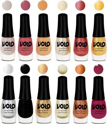 Volo Color Rich Toxic Free Perfection Shine Nail Polish Set of 12 Flirty Nude, Tan, Ice Nude, Hot Lava, Gold Chrome, Light Golden, Metallic Silver, Black, Golden, Light Wine, Red Gold, Golden Chrome(Pack of 12)
Volo Color Rich Toxic Free Perfection Shine Nail Polish Set of 12 Flirty Nude, Tan, Ice Nude, Hot Lava, Gold Chrome, Light Golden, Metallic Silver, Black, Golden, Light Wine, Red Gold, Golden Chrome(Pack of 12)