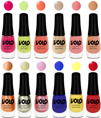 Volo Color Rich Toxic Free Perfection Shine Nail Polish Set of 12 Parrot Green, Moon Magenta, Peach Crush, Candy Cotton, Dark Nude, Nude, Bronze Magnetic, Metallic Pink, Chrome Olive Green, Red, Yellow, Royal Blue(Pack of 12)
Volo Color Rich Toxic Free Perfection Shine Nail Polish Set of 12 Parrot Green, Moon Magenta, Peach Crush, Candy Cotton, Dark Nude, Nude, Bronze Magnetic, Metallic Pink, Chrome Olive Green, Red, Yellow, Royal Blue(Pack of 12)