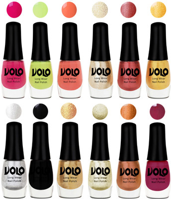 Volo Color Rich Toxic Free Perfection Shine Nail Polish Set of 12 Parrot Green, Moon Magenta, Peach Crush, Hot Lava, Gold Chrome, Light Golden, Metallic Silver, Black, Golden, Light Wine, Red Gold, Golden Chrome(Pack of 12)
Volo Color Rich Toxic Free Perfection Shine Nail Polish Set of 12 Parrot Green, Moon Magenta, Peach Crush, Hot Lava, Gold Chrome, Light Golden, Metallic Silver, Black, Golden, Light Wine, Red Gold, Golden Chrome(Pack of 12)