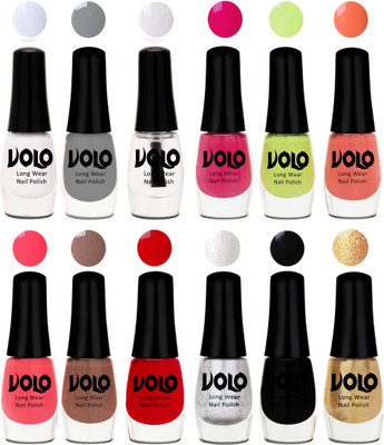 Volo Color Rich Toxic Free Perfection Shine Nail Polish Set of 12 Matte White, Extra Shine Top Coat, Grey, Parrot Green, Moon Magenta, Peach Crush, Carrot Red, Dark Nude, Red, Metallic Silver, Black, Golden(Pack of 12)
Volo Color Rich Toxic Free Perfection Shine Nail Polish Set of 12 Matte White, Extra Shine Top Coat, Grey, Parrot Green, Moon Magenta, Peach Crush, Carrot Red, Dark Nude, Red, Metallic Silver, Black, Golden(Pack of 12)