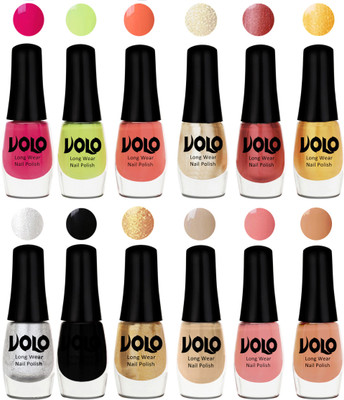 Volo Color Rich Toxic Free Perfection Shine Nail Polish Set of 12 Parrot Green, Moon Magenta, Peach Crush, Hot Lava, Gold Chrome, Light Golden, Metallic Silver, Black, Golden, Candy Cotton, Dark Nude, Nude(Pack of 12)
Volo Color Rich Toxic Free Perfection Shine Nail Polish Set of 12 Parrot Green, Moon Magenta, Peach Crush, Hot Lava, Gold Chrome, Light Golden, Metallic Silver, Black, Golden, Candy Cotton, Dark Nude, Nude(Pack of 12)