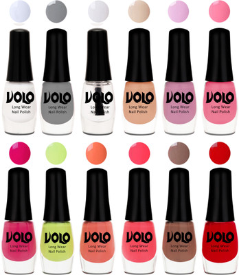 Volo Color Rich Toxic Free Perfection Shine Nail Polish Set of 12 Matte White, Extra Shine Top Coat, Grey, Light Purple, Light Pink, Pink Nude, Parrot Green, Moon Magenta, Peach Crush, Carrot Red, Dark Nude, Red(Pack of 12)
Volo Color Rich Toxic Free Perfection Shine Nail Polish Set of 12 Matte White, Extra Shine Top Coat, Grey, Light Purple, Light Pink, Pink Nude, Parrot Green, Moon Magenta, Peach Crush, Carrot Red, Dark Nude, Red(Pack of 12)