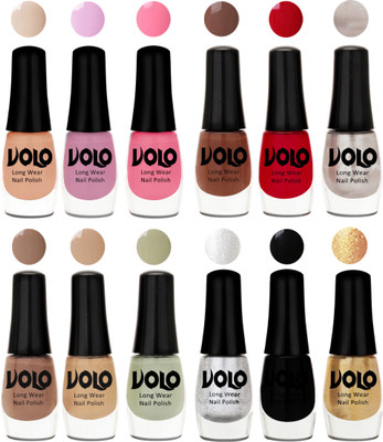 Volo Color Rich Toxic Free Perfection Shine Nail Polish Set of 12 Light Purple, Light Pink, Pink Nude, Reddish Orange, Chrome Rust, Chocolate Brown, Dark Nude, Nude, Mischievous Mint, Metallic Silver, Black, Golden(Pack of 12)
Volo Color Rich Toxic Free Perfection Shine Nail Polish Set of 12 Light Purple, Light Pink, Pink Nude, Reddish Orange, Chrome Rust, Chocolate Brown, Dark Nude, Nude, Mischievous Mint, Metallic Silver, Black, Golden(Pack of 12)