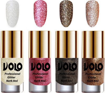 Volo Professionally Used Glitter Shine Nail Paint Combo Pack of 4 White Nail Art And Glitter, Pink Glitter, Dark Grey Glitter, Light Golden Glitter(Pack of 4)
Volo Professionally Used Glitter Shine Nail Paint Combo Pack of 4 White Nail Art And Glitter, Pink Glitter, Dark Grey Glitter, Light Golden Glitter(Pack of 4)
