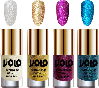 Volo Professionally Used Glitter Shine Nail Paint Combo Pack of 4 White Nail Art And Glitter, Golden Glitter, Purple Glitter, Sky Blue Glitter(Pack of 4)
Volo Professionally Used Glitter Shine Nail Paint Combo Pack of 4 White Nail Art And Glitter, Golden Glitter, Purple Glitter, Sky Blue Glitter(Pack of 4)