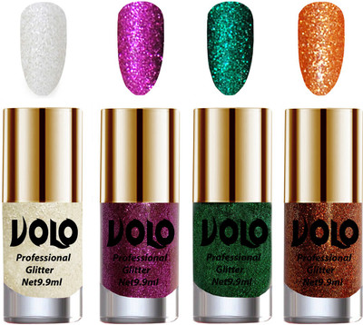 Volo Professionally Used Glitter Shine Nail Paint Combo Pack of 4 White Nail Art And Glitter, Purple Glitter, Dark Green Glitter, Light Orange Glitter(Pack of 4)
Volo Professionally Used Glitter Shine Nail Paint Combo Pack of 4 White Nail Art And Glitter, Purple Glitter, Dark Green Glitter, Light Orange Glitter(Pack of 4)