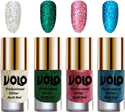 Volo Professionally Used Glitter Shine Nail Paint Combo Pack of 4 White Nail Art And Glitter, Dark Green Glitter, Pink Glitter, Sky Blue Glitter(Pack of 4)
Volo Professionally Used Glitter Shine Nail Paint Combo Pack of 4 White Nail Art And Glitter, Dark Green Glitter, Pink Glitter, Sky Blue Glitter(Pack of 4)