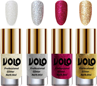 Volo 4 nail polish White Nail Art And Glitter, Silver Glitter, Magenta Glitter, Golden Glitter(Pack of 4)
Volo 4 nail polish White Nail Art And Glitter, Silver Glitter, Magenta Glitter, Golden Glitter(Pack of 4)