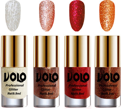 Volo Professionally Used Glitter Shine Nail Paint Combo Pack of 4 White Nail Art And Glitter, Peach Glitter, Red Glitter, Light Orange Glitter(Pack of 4)
Volo Professionally Used Glitter Shine Nail Paint Combo Pack of 4 White Nail Art And Glitter, Peach Glitter, Red Glitter, Light Orange Glitter(Pack of 4)