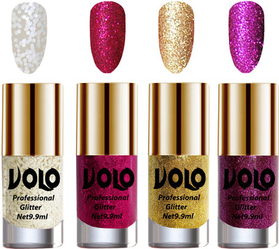 Volo Professionally Used Glitter Shine Nail Paint Combo Pack of 4 White Nail Art And Glitter, Magenta Glitter, Golden Glitter, Purple Glitter(Pack of 4)
Volo Professionally Used Glitter Shine Nail Paint Combo Pack of 4 White Nail Art And Glitter, Magenta Glitter, Golden Glitter, Purple Glitter(Pack of 4)