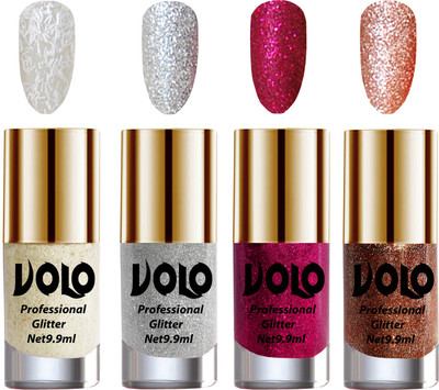 Volo 4 nail polish White Nail Art And Glitter, Silver Glitter, Magenta Glitter, Peach Glitter(Pack of 4)
Volo 4 nail polish White Nail Art And Glitter, Silver Glitter, Magenta Glitter, Peach Glitter(Pack of 4)