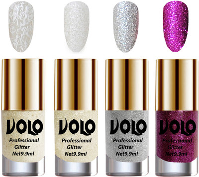 Volo Professionally Used Glitter Shine Nail Paint Combo Pack of 4 White Nail Art And Glitter, White Nail Art And Glitter, Silver Glitter, Purple Glitter(Pack of 4)
Volo Professionally Used Glitter Shine Nail Paint Combo Pack of 4 White Nail Art And Glitter, White Nail Art And Glitter, Silver Glitter, Purple Glitter(Pack of 4)