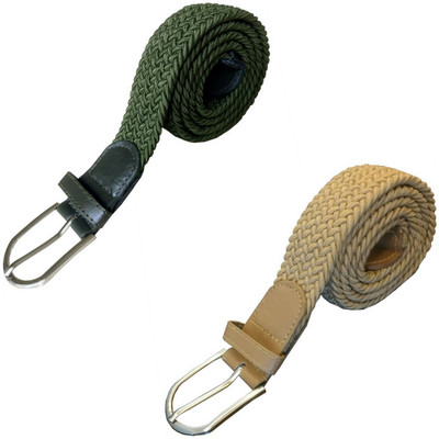 Vermilion Lifestyle Men & Women Casual Beige, Green Fabric Belt, Green & beige