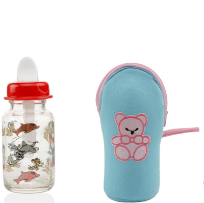 Wahoo Crystal 125ml Feeding Bottle With Cute Bottle Cover(Multicolor)