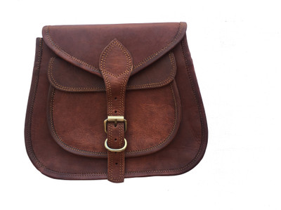 AURA CREATIONS Leather Sling Bag Sling Bag(Brown, 5 L)