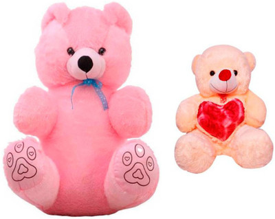 ATTRACTIVE 2 Feet Sitting Cute Teddy Bear With 1 Feet Small Cream Teddy Bear - 60 cm(Pink)