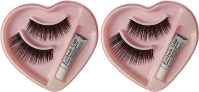 Bonjour False-Fake Thick Eyelashes With Glue Set Natural (Pair of 2)(Pack of 2)