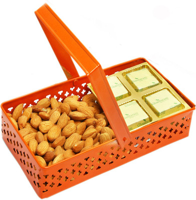 Ghasitaram Gifts Rectangle Orange Metal Basket with Chocolate and Almonds Almonds(500 g, Box)
Ghasitaram Gifts Rectangle Orange Metal Basket with Chocolate and Almonds Almonds(500 g, Box)