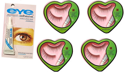 Bonjour False-Fake Eyelashes(ClearWhite) With Glue Set Natural (Pair of 4)(Set of 5)