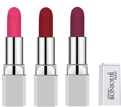 Bonjour Paris premium super matte lipsticks(pink, red, purple, 12 g)