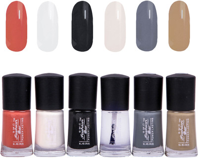 SMC FASHION BAR nail polish Candy Peach, White, Black, Top Coat, Gray, Nude Brown(Pack of 6)
SMC FASHION BAR nail polish Candy Peach, White, Black, Top Coat, Gray, Nude Brown(Pack of 6)