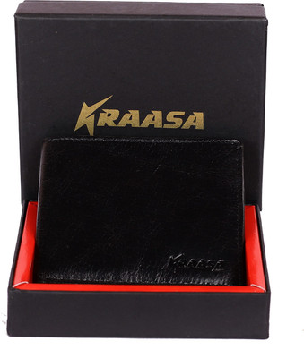 Kraasa Men Casual Black Genuine Leather Wallet(6 Card Slots)
