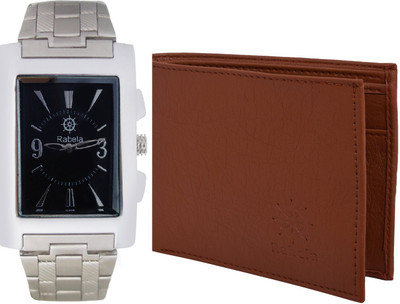 Rabela Wallet, Analog Watch Combo(Black, Brown)