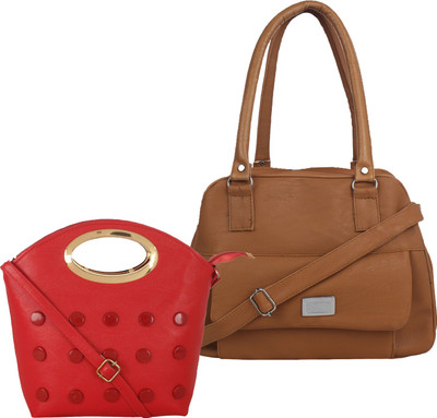 Fillincart Hand-held Bag(Red, Brown), Brown;red