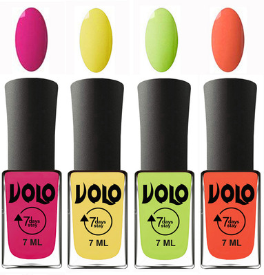 Volo Ultra Lasting HD Shine Awesome Nail Polish Combo Magnta, Yellow, Parrot Green, Neon Orange(Pack of 4)
Volo Ultra Lasting HD Shine Awesome Nail Polish Combo Magnta, Yellow, Parrot Green, Neon Orange(Pack of 4)