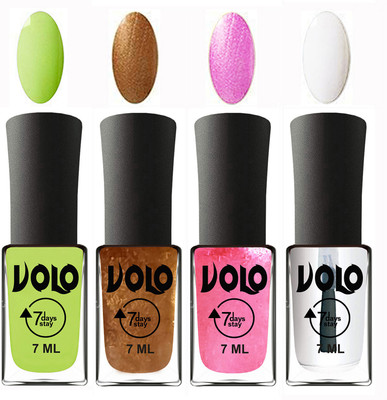 Volo Ultra Lasting HD Shine Awesome Nail Polish Combo Parrot Green, Metallic Dark Golden, Metallic Pink, Top Coat(Pack of 4)
Volo Ultra Lasting HD Shine Awesome Nail Polish Combo Parrot Green, Metallic Dark Golden, Metallic Pink, Top Coat(Pack of 4)