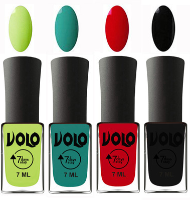 Volo Ultra Lasting HD Shine Awesome Nail Polish Combo Parrot Green, Radium Green, Blood Red, Black(Pack of 4)
Volo Ultra Lasting HD Shine Awesome Nail Polish Combo Parrot Green, Radium Green, Blood Red, Black(Pack of 4)