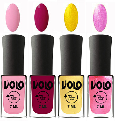 Volo Ultra Lasting HD Shine Awesome Nail Polish Combo Light Pink, Magnta, Metallic Light Golden, Metallic Pink(Pack of 4)
Volo Ultra Lasting HD Shine Awesome Nail Polish Combo Light Pink, Magnta, Metallic Light Golden, Metallic Pink(Pack of 4)
