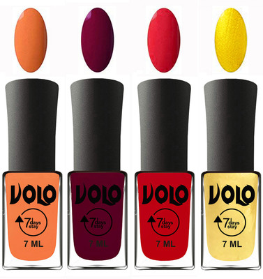 Volo Ultra Lasting HD Shine Awesome Nail Polish Combo Peach, Wine Maroon, Redish Orange, Metallic Light Golden(Pack of 4)
Volo Ultra Lasting HD Shine Awesome Nail Polish Combo Peach, Wine Maroon, Redish Orange, Metallic Light Golden(Pack of 4)