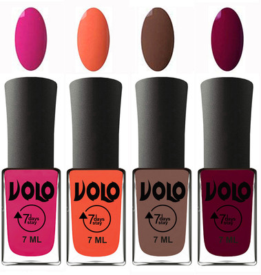 Volo Ultra Lasting HD Shine Awesome Nail Polish Combo Magnta, Neon Orange, Brown, Wine Maroon(Pack of 4)
Volo Ultra Lasting HD Shine Awesome Nail Polish Combo Magnta, Neon Orange, Brown, Wine Maroon(Pack of 4)