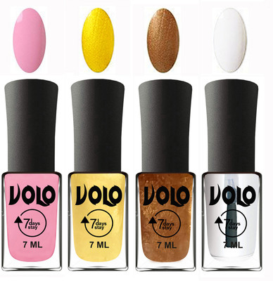 Volo Ultra Lasting HD Shine Awesome Nail Polish Combo Light Pink, Metallic Light Golden, Metallic Dark Golden, Top Coat(Pack of 4)
Volo Ultra Lasting HD Shine Awesome Nail Polish Combo Light Pink, Metallic Light Golden, Metallic Dark Golden, Top Coat(Pack of 4)