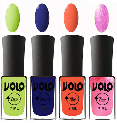 Volo Ultra Lasting HD Shine Awesome Nail Polish Combo Parrot Green, Navy Blue, Neon Orange, Metallic Pink(Pack of 4)
Volo Ultra Lasting HD Shine Awesome Nail Polish Combo Parrot Green, Navy Blue, Neon Orange, Metallic Pink(Pack of 4)