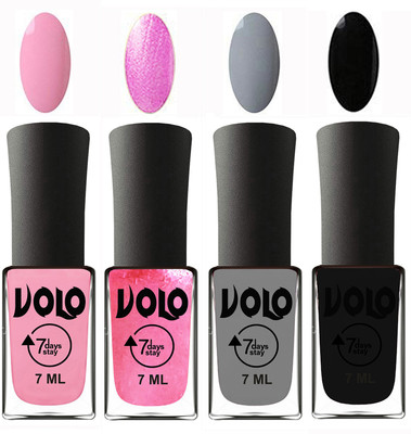 Volo Ultra Lasting HD Shine Awesome Nail Polish Combo Light Pink, Metallic Pink, Light Grey, Black(Pack of 4)
Volo Ultra Lasting HD Shine Awesome Nail Polish Combo Light Pink, Metallic Pink, Light Grey, Black(Pack of 4)