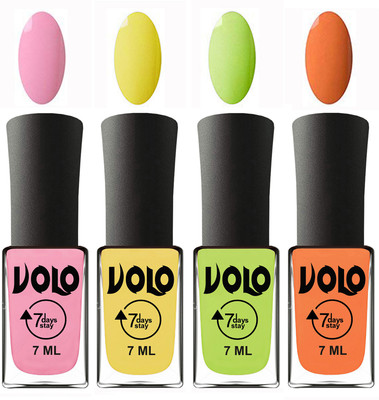 Volo Ultra Lasting HD Shine Awesome Nail Polish Combo Light Pink, Yellow, Parrot Green, Peach(Pack of 4)
Volo Ultra Lasting HD Shine Awesome Nail Polish Combo Light Pink, Yellow, Parrot Green, Peach(Pack of 4)