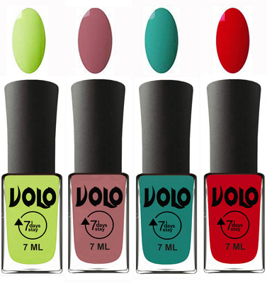 Volo Ultra Lasting HD Shine Awesome Nail Polish Combo Parrot Green, Chocolate Peach, Radium Green, Blood Red(Pack of 4)