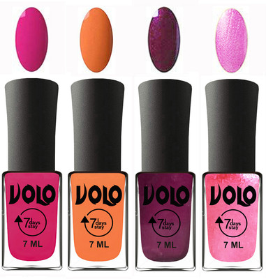 Volo Ultra Lasting HD Shine Awesome Nail Polish Combo Magnta, Peach, Wine, Metallic Pink(Pack of 4)
Volo Ultra Lasting HD Shine Awesome Nail Polish Combo Magnta, Peach, Wine, Metallic Pink(Pack of 4)