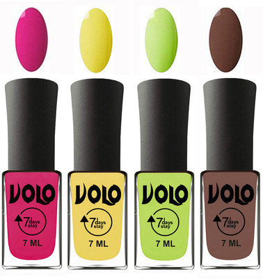 Volo Ultra Lasting HD Shine Awesome Nail Polish Combo Magnta, Yellow, Parrot Green, Brown(Pack of 4)
Volo Ultra Lasting HD Shine Awesome Nail Polish Combo Magnta, Yellow, Parrot Green, Brown(Pack of 4)