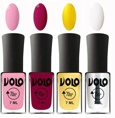 Volo Ultra Lasting HD Shine Awesome Nail Polish Combo Light Pink, Magnta, Metallic Light Golden, Top Coat(Pack of 4)
Volo Ultra Lasting HD Shine Awesome Nail Polish Combo Light Pink, Magnta, Metallic Light Golden, Top Coat(Pack of 4)