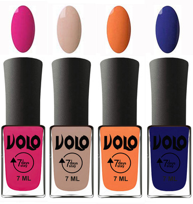 Volo Ultra Lasting HD Shine Awesome Nail Polish Combo Magnta, Light Nude, Peach, Navy Blue(Pack of 4)