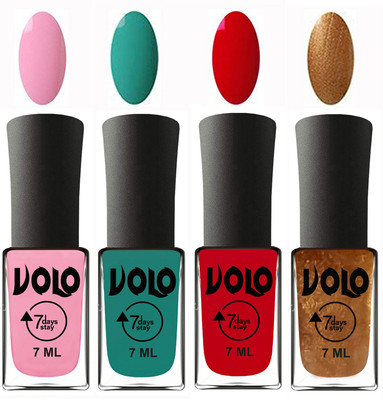 Volo Ultra Lasting HD Shine Awesome Nail Polish Combo Light Pink, Radium Green, Blood Red, Metallic Dark Golden(Pack of 4)
Volo Ultra Lasting HD Shine Awesome Nail Polish Combo Light Pink, Radium Green, Blood Red, Metallic Dark Golden(Pack of 4)
