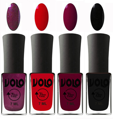 Volo Ultra Lasting HD Shine Awesome Nail Polish Combo Wine, Blood Red, Wine Maroon, Black(Pack of 4)
Volo Ultra Lasting HD Shine Awesome Nail Polish Combo Wine, Blood Red, Wine Maroon, Black(Pack of 4)